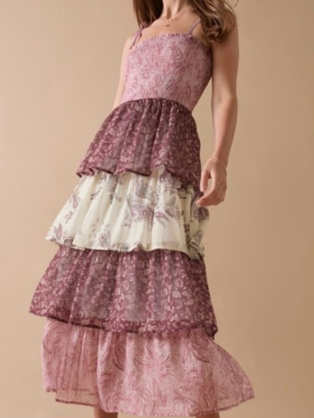 Tiered Floral Pink Dress Cottagrcore Audrey Parks Small